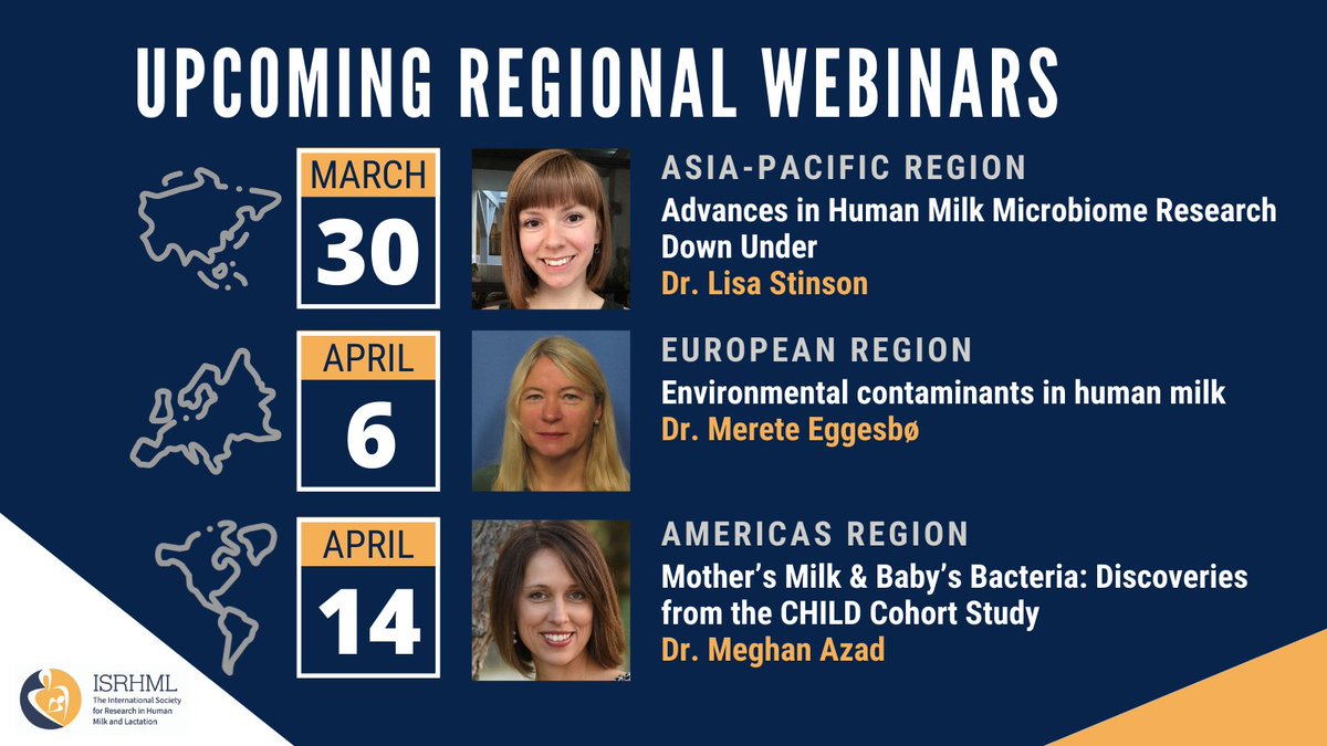 Register for the upcoming ISRHML Regional Webinars!

isrhml.com/AdvancesInHuma…

isrhml.com/EnvironmentalC…

isrhml.com/MothersMilkBab…