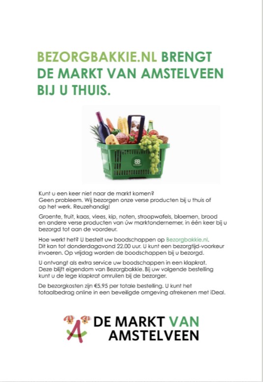marktAmstelveen's tweet photo. Verhinderd om vrijdag naar de markt te komen? Geen probleem, laat uw verse producten thuis bezorgen door @bezorgbakkie Kijk gauw op https://t.co/KxbDIebo4Z https://t.co/0K54ZSrjWS