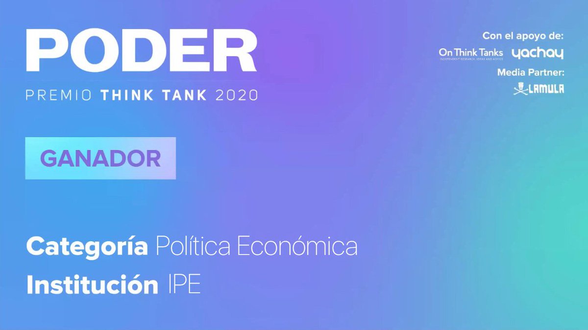 dmacera's tweet photo. Comparto con alegría que ayer el IPE ganó el Premio PODER Think Tanks 2020 en la categoría Política Económica.
Felicitaciones al equipo de @IPEopinion! https://t.co/qTm7bBgnuh