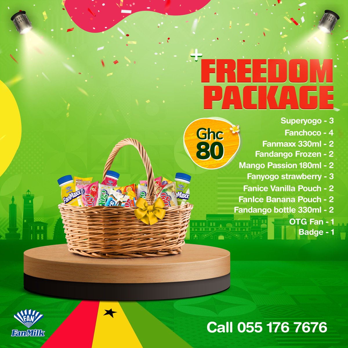 FanChocoGhana's tweet photo. Celebrate the free spirit of our nation, may this Independence Day fill your life with joy and prosperity. Call 055 176 7676 now, and have your basket delivered to you from now till 20th March. 

Swipe to see the different packages available. https://t.co/RE0V2tNCcr