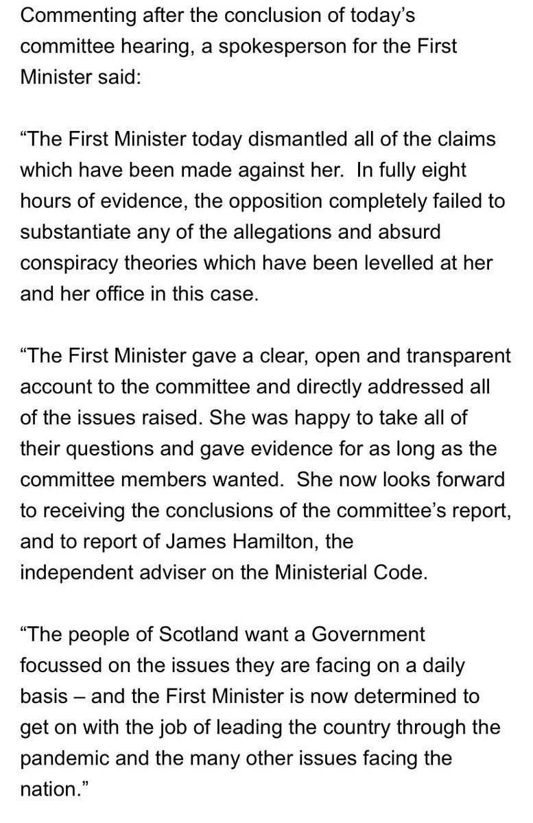 How a spokesperson for the First Minister Nicola Sturgeon saw it: ‘Dismantled all of the claims against her’