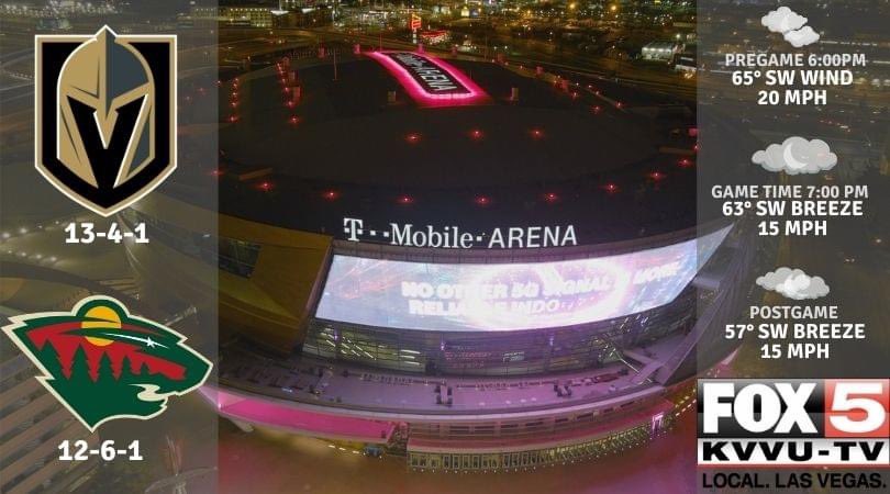 It’s perfect sweater weather tonight for the @GoldenKnights game as they again face the Minnesota Wild. The stronger wind should be with us in the afternoon, then a slow decrease before & during the game. We'll have highlights & player comments at 10 & 11!  #vegasborn @FOX5Vegas https://t.co/9B13O8yk5Q