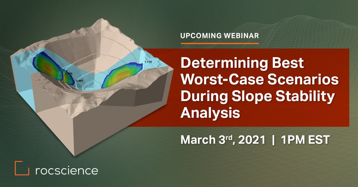 Rocscience's tweet image. Our webinar on determining the best worst-case scenarios during Slope Stability starts in less than 30 mins. To join, click here: bit.ly/3dDw7Tt
.
#Slide3 #Slide2 #SlopeStabilityAnalysis #GeotechnicalSoftware #geotechnicalengineering #CivilEngineering
