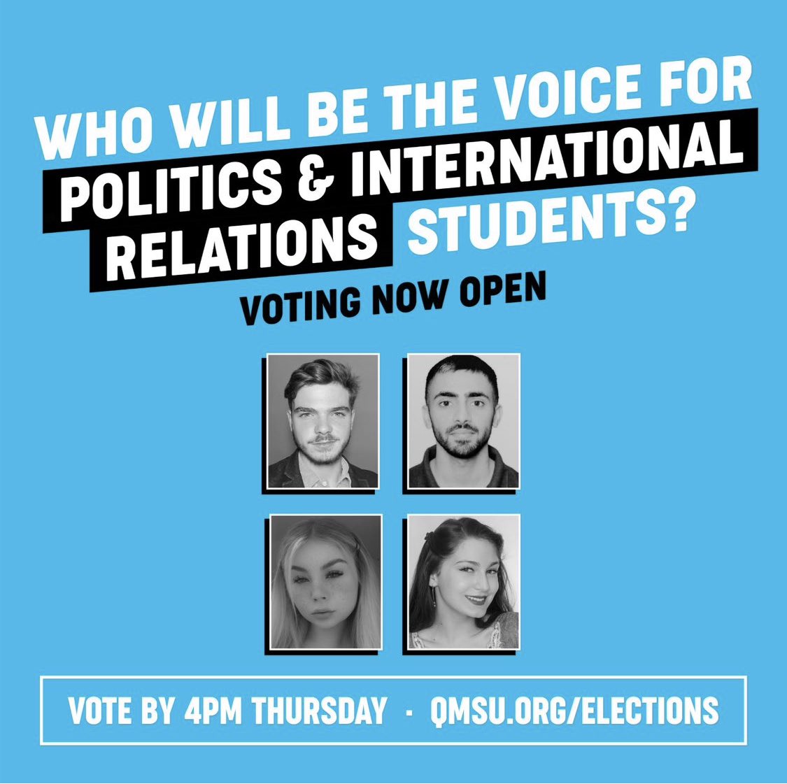Voting closes THIS THURSDAY!

Your votes decide who represents you and your peers, so it’s really important that you make your voices heard.

Head to the <a href="/QMSU/">Queen Mary Students' Union</a> website to read about the candidates and vote before 4pm Thursday 4th March! ⭐️