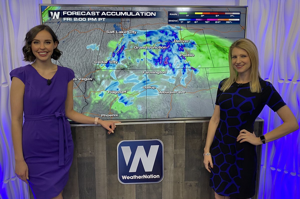 wxkara's tweet photo. It was so great to work with @alanacameronwx today! We havenโt worked together in about a month. Weโre tracking #snow for the Four Corners, warm temperatures in the plains and near 50ยฐ (but windy) in the tri-state area. #nywx #cowx #utwx #azwx #springtemps https://t.co/oBSWV1hyAr