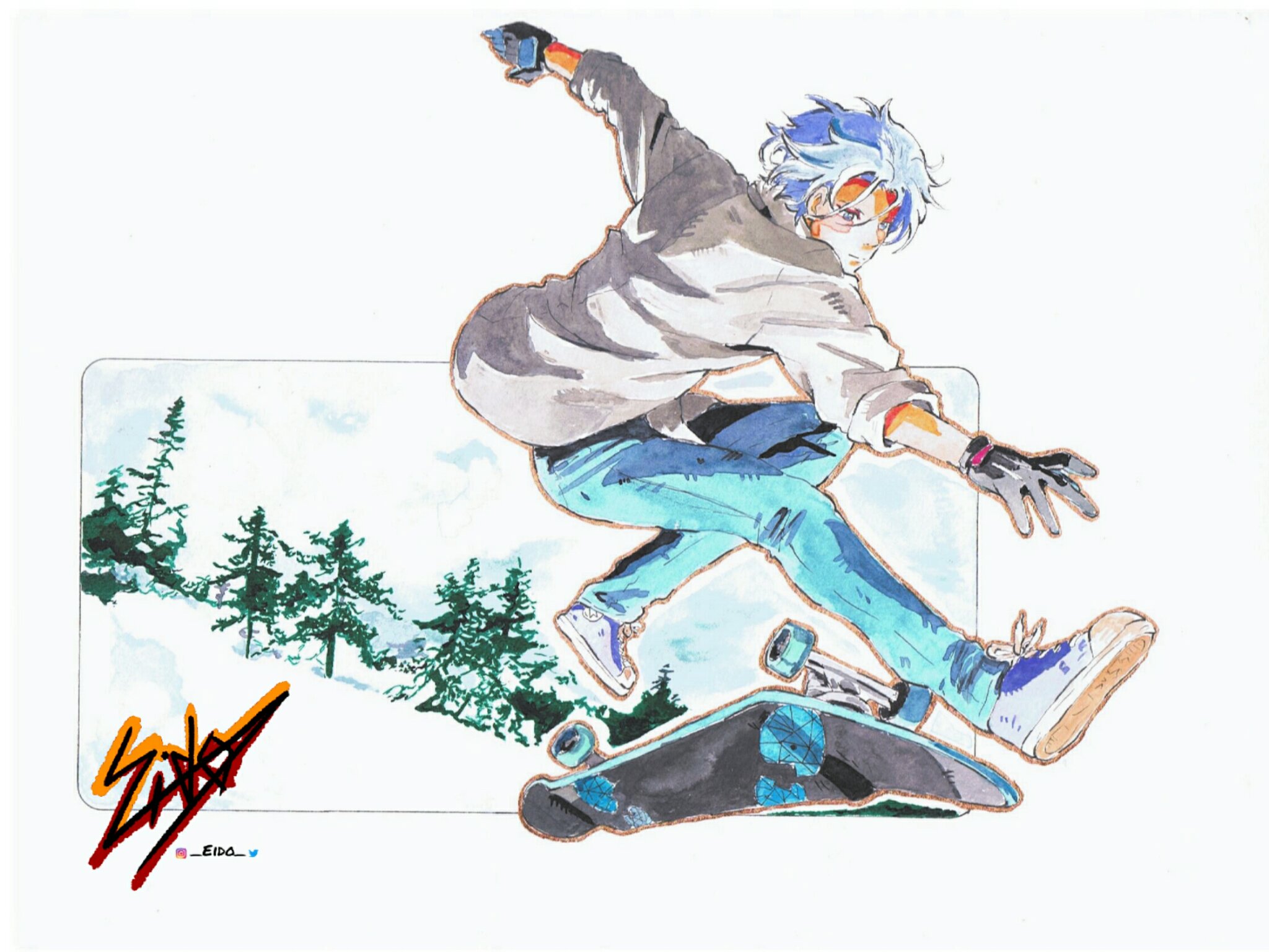 Melancholy Anime Girl  90s Skateboard  Wall Art  CircaWave