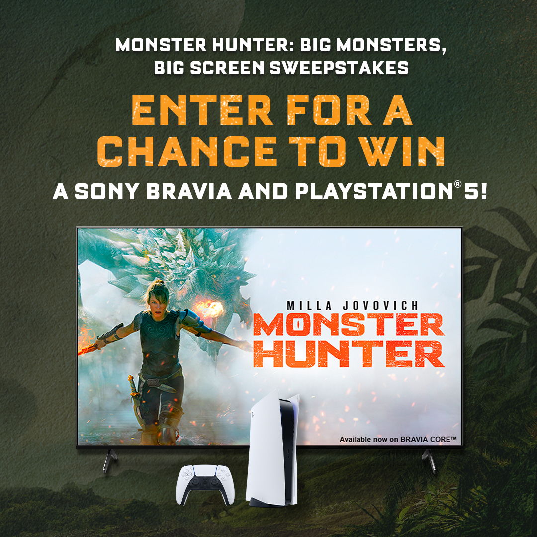 💥 CALLING ALL HUNTERS 💥 -- Enter now for a chance to win a Sony BRAVIA and Playstation 5! 🔥📺🎮 #MonsterHunterMovie is now on 4K Ultra-HD, Blu-ray, DVD and Digital! 🏹 bit.ly/monsterhunters…