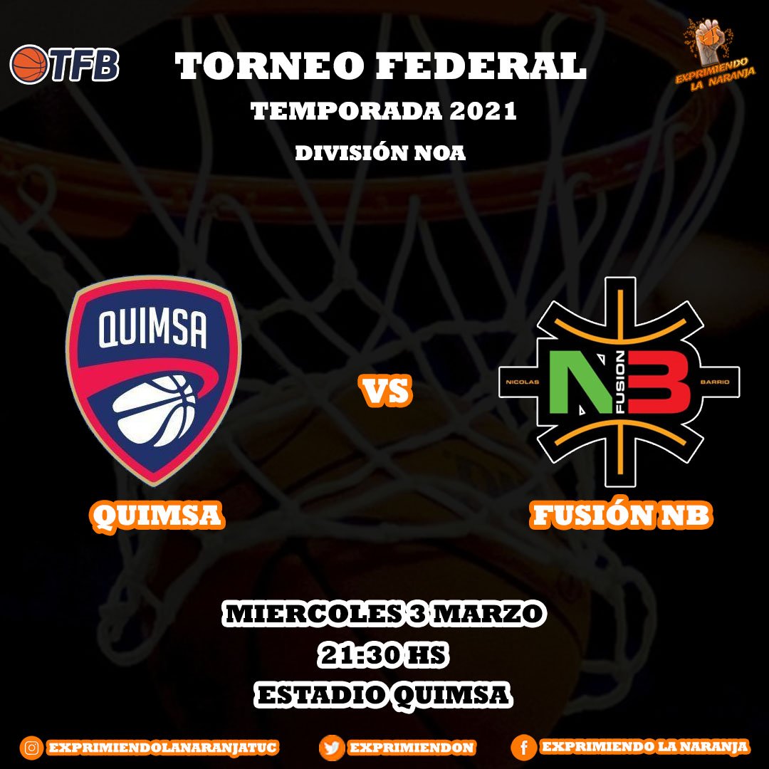 ExprimiendoN's tweet photo. ¡HOY JUEGA LA FUSIÓN!🏀

 La Fusión NB debutará en el Torneo Federal, esta noche cuando visite a Quimsa a partir de las 21:30

#ExprimiendolaNaranja #Básquet #TorneoFederal #TFB #Quimsa #FusiónNB. https://t.co/bDbwniFVnN