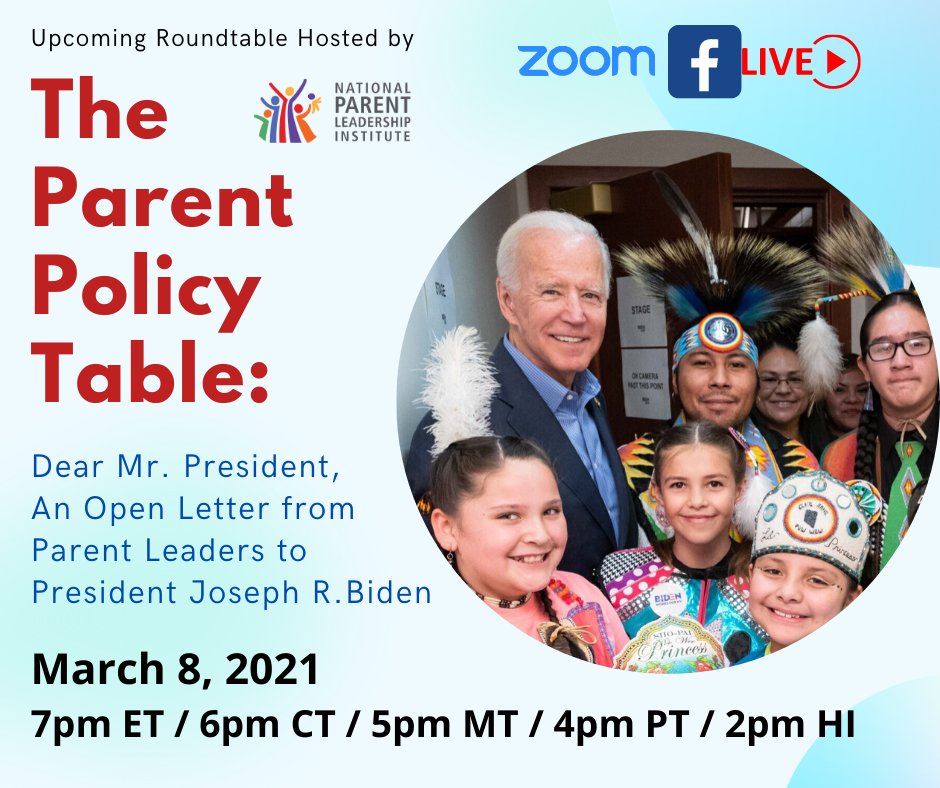 Join us for our final Parent Policy Table discussion in our Dear Mr. President series Registration Link:  us02web.zoom.us/meeting/regist… #ParentsWhoLead #PolicyTable #PresidentBiden #ParentLeadership