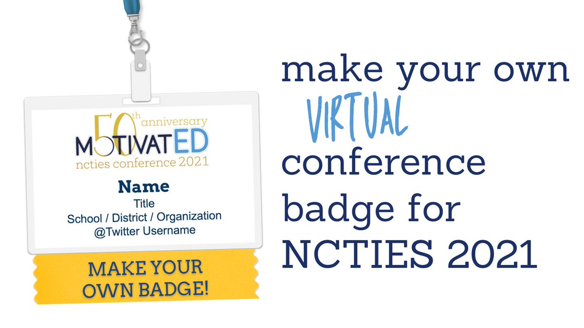 Are you attending the all-virtual #NCTIES21 conference? Do you miss having your badge, ribbons, &amp; lanyard? Don't fret! Create your own VIRTUAL conference badge! Be sure to share an image of your badge on Twitter &amp; add it to your Zoom background! 
docs.google.com/presentation/d…