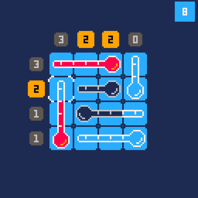 Frozax's tweet photo. Grids of Thermometers now has its #pico8 #retro version on
@itchio :
https://t.co/dbzqnx7KkE
Have fun! #gamedev #indiedev #pixelart #gridsofthermometers 🌡️ #puzzle #game https://t.co/ZNWUgZyLPe