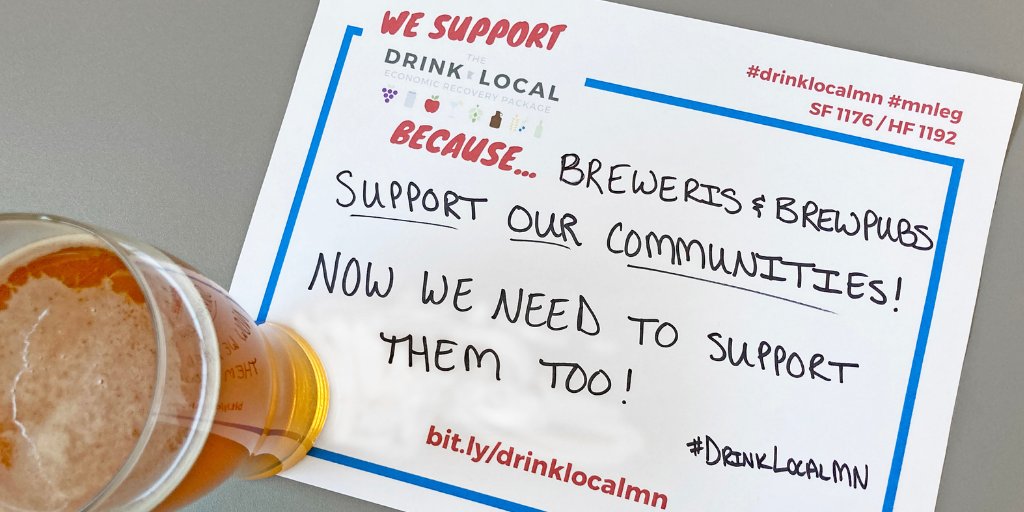 📣 We support the #DrinkLocalMN bill and so should the #MNLeg! Why? Because it will help every MN brewery &amp; brewpub, plus thousands of other small businesses! 

Get Involved: mncraftbevcouncil.org/take-action/

<a href="/melissahortman/">Melissa Hortman</a> <a href="/kdaudt/">Kurt Daudt</a> <a href="/paulgazelka/">Paul Gazelka</a> <a href="/SusanKentMN/">Susan Kent</a> <a href="/zackstephenson/">Zack Stephenson</a> @sendahms
