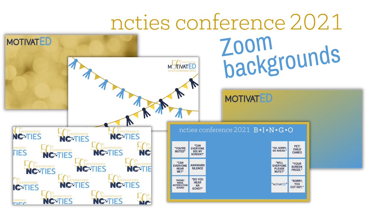 Looking for some #NCTIES21 conference background images for @zoom_us? Here you go! (That bingo card tho.) 😂 docs.google.com/presentation/d…