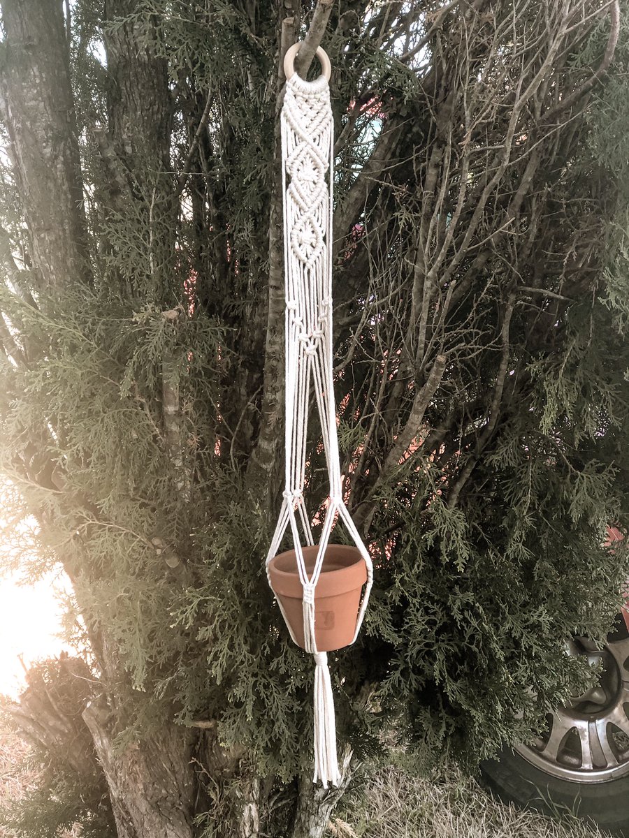 _KaylaStock_'s tweet photo. I’m so obsessed with how this custom macrame plant hanger came out! I would love a follow on IG/FB @joycordsmacrame https://t.co/5mO0K6zYNU