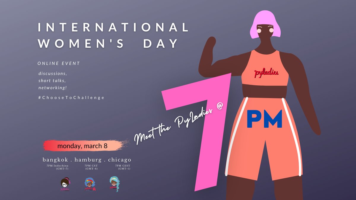 For #InternationalWomensDay, why not join an international PyLadies meetup? Join us for talks and PyLadies interviews on March 8 at 7PM! Agenda will be shared shortly: meetup.com/fr-FR/PyLadies…