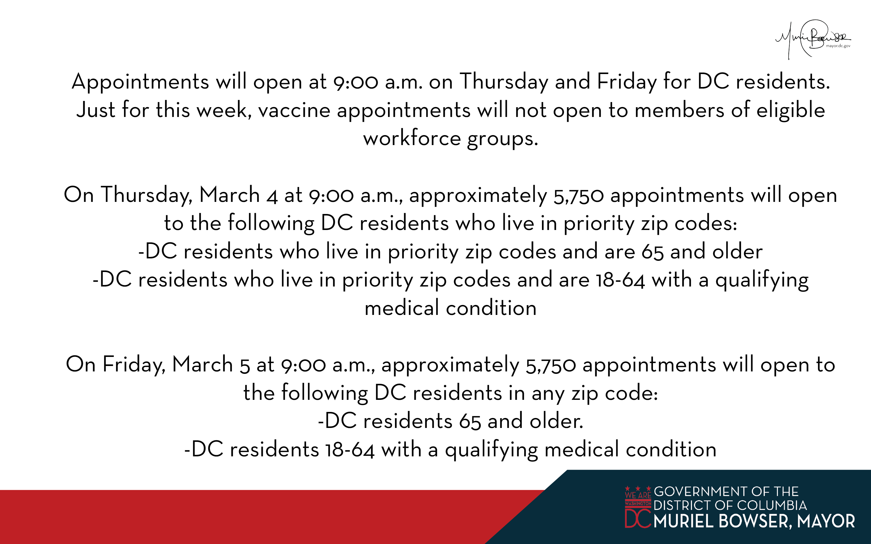 Mayor Muriel Bowser 1 This Week The District Will Continue To Use The T Co Bmyoxfg0qx Appointment Portal And Call Center Dc Health And Octo Have Been Working With Microsoft To Ensure
