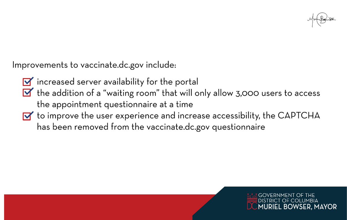 1/ This week, the District will continue to use the vaccinate.dc.gov appointment portal and call center. DC Health and OCTO have been working with Microsoft to ensure a better user experience.