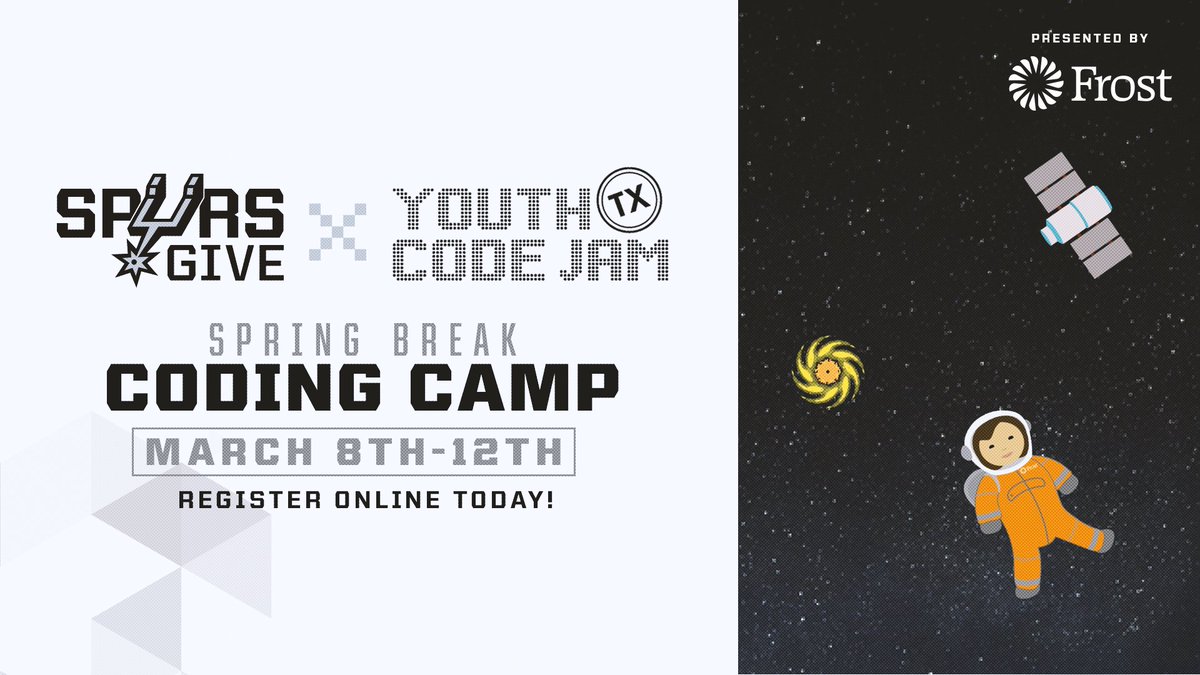spurs_way's tweet photo. Need a fun activity during Spring Break? Sign up for Spurs Give’s Spring Break Coding Camp!
Register today for the FREE virtual camp presented by @FrostBank.
To learn more, visit https://t.co/8kUoETKXW0
#spursgivecoding #SpursGive #GirlsWhoCode https://t.co/wX53vTIKDa
