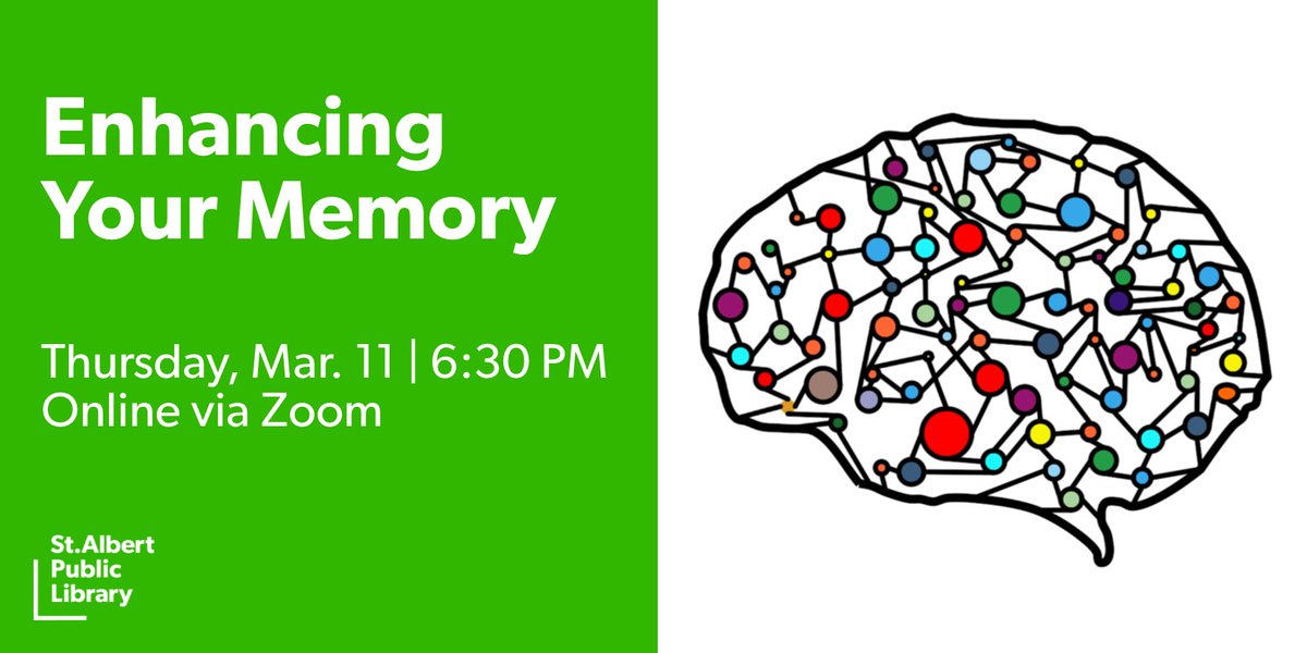 Frustrated by your forgetfulness? Join Enhancing Your Memory next Thursday, Mar. 11 to find out what you can do to keep your memory sharp. This session is presented by the St. Albert & Sturgeon Primary Care Network.
Sign up here https://t.co/K0SHzLjMno #StAlbert #Library https://t.co/3GS0DbtHdi