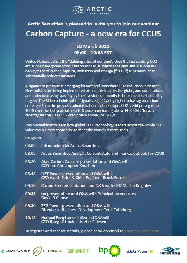 Join Fortistar portfolio company @CarbonfreeC's presentation on their groundbreaking carbon capture technology with CEO <a href="/martinkeighley/">Martin Keighley</a> at <a href="/arcticsec/">Arctic Securities AS</a>'s carbon capture summit! Register for the March 10 event from 8:00-10:45 AM EST by emailing events@arctic.com.
