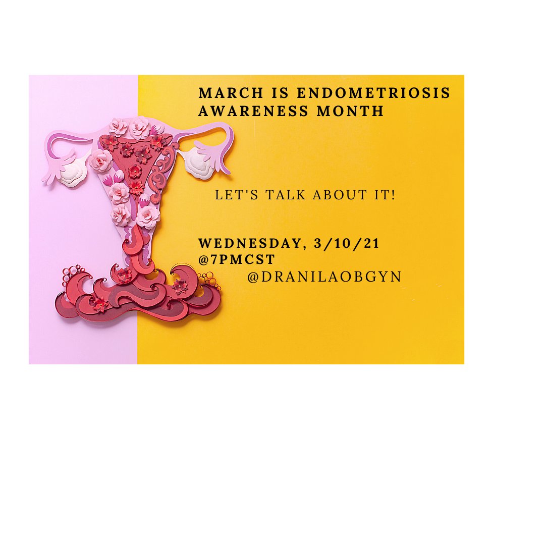 March is ENDOMETRIOSIS AWARENESS MONTH. Catch me 3/10/21 to discuss symptoms, effects, who is at risk and what if anything makes it better.