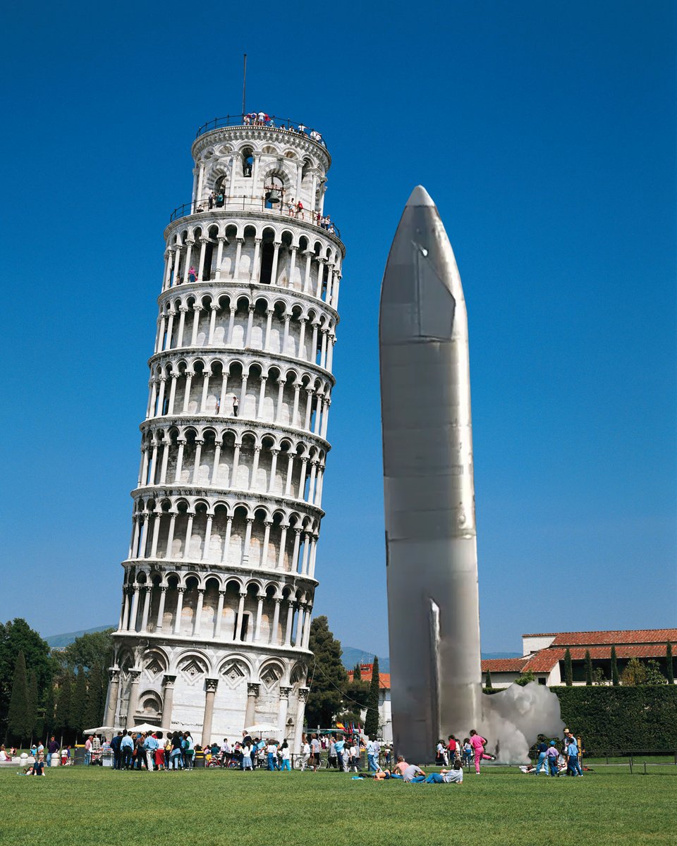 NextAstro's tweet photo. Comparison between the leaning tower of Pisa and the leaning landed #SN10, before it blew up! (actual scale and tilt angle btw!)

Awesome success @SpaceX team, great job! https://t.co/jIFAh8MtuJ