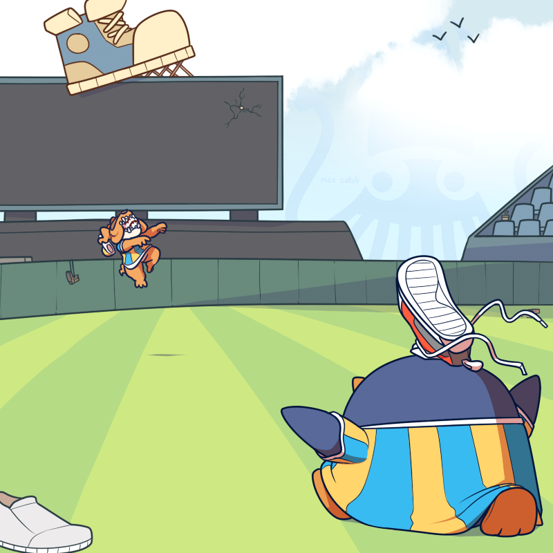 And the second is this awesome scene of @GuntherOBrian and <a href="/gloomdoggy/">Beasley Gloom</a> playing catch for practice at Choux Stadium, home of the <a href="/CHSSTFans/">👟 Charleston Shoe Thieves 👟</a>.