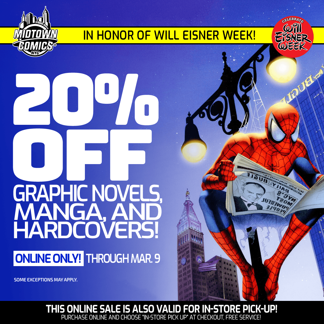 MidtownComics's tweet photo. In honor of Will Eisner, the Father of the Graphic Novel, take 20% off graphic novels & manga this week! Includes all publishers!
https://t.co/ziAdVweJPC
@WillEisner @DCComics @Marvel @DarkHorseComics @DynamiteComics @boom_studios @IDWPublishing #TheSpirit #ContractWithGod https://t.co/uKfhpvhzgz