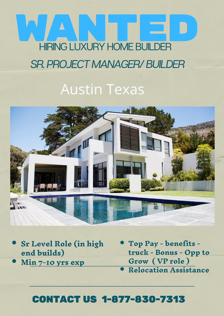 BTSJobsAustin's tweet photo. WANTED ! HIRING !  SEEKING!
for LUXURY HOME BUILDER in Central Texas 

 Call today - Great package benefits and opportunity to grow!  Call 1-877-830-7313  ask for Britanie 

#hiringAUSTINTEXAS  #austintexas #hiring #HOMEBUILDER #superintendent #ProjectManager https://t.co/reHsx0hPNp