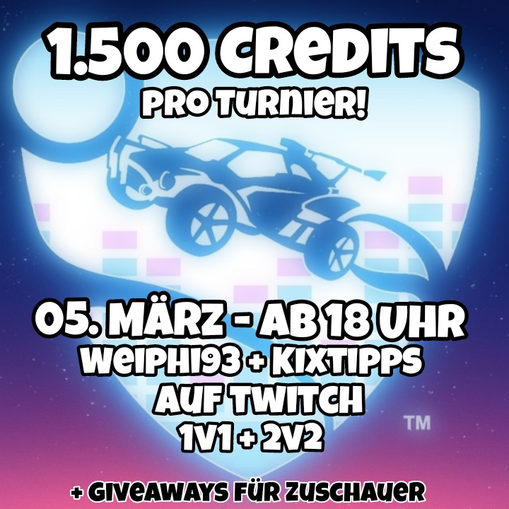 KIXtipps's tweet photo. Wir haben folgende Kategorien:

1v1 - offen für alle Ligen
1v1 - Max Platin 3 
2v2 - offen für alle Ligen
2v2 - Max Platin 3

Ab 18 Uhr gehts los, den ganzen Abend lang.

Wir freuen uns auf euch! 😊
Kuss auf die Netzhaut 😜

#rocketleague #rocketleagueclips  #rocketleagueturnier https://t.co/zYBxFbS02K