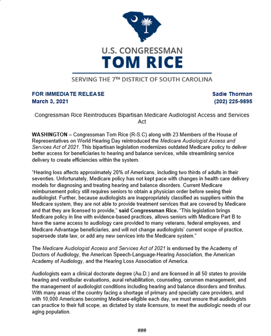 AcadDocAud's tweet image. The @AcademyofAuD, ADA, and @ASHAWeb Unite on #WorldHearingDay to Support Critical Audiology Legislation for Medicare Beneficiaries

Thanks to @RepTomRice @RepCartwright and 23 bipartisan cosponsors for introducing this bill. #audpeeps #chooseaudiology

audiologist.org/item/aaa-ada-a…