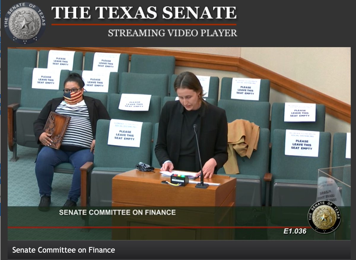 TexasCJE's tweet photo. The team testifying in front of the #SenateFinance Committee just a few minutes ago! Maggie and Policy Associate Theresa shared testimony relating to TDCJ (and our #SpendYourValues and #ParoleReform) proposals, while Alycia addressed the youth justice system. #txlege https://t.co/gzpKJD3LzC