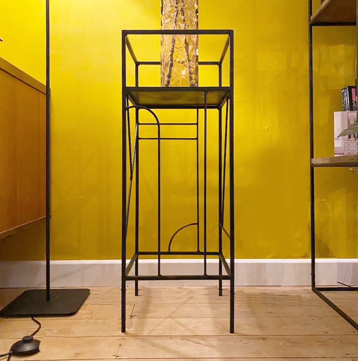 Art Deco Tall Console. 
Designed and handmade by Hausform
90x30x30cm
Solid steel, finished in satin black. 
Bespoke commission to display a large South American Albarello.
 #interiordesign  #hausform #elledecoration #interiors #handmadefurniture #handmade #gaydesigner
#bauhaus