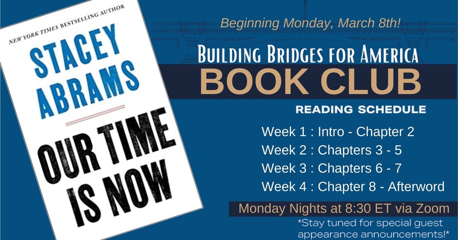 buildbridges4am's tweet photo. 📚6 days until the kick off of our #BookClub📖
We're reading @staceyabrams book, #OurTimeIsNow.
Sign up⬇️
https://t.co/AQJSvCigHq
Give an independent bookstore a boost & purchase the book here⬇️
https://t.co/JQRtPOucvn
See you next Monday at 830PM ET
#BB4AM #Belonging #BookMeet https://t.co/QBCUABgUY1