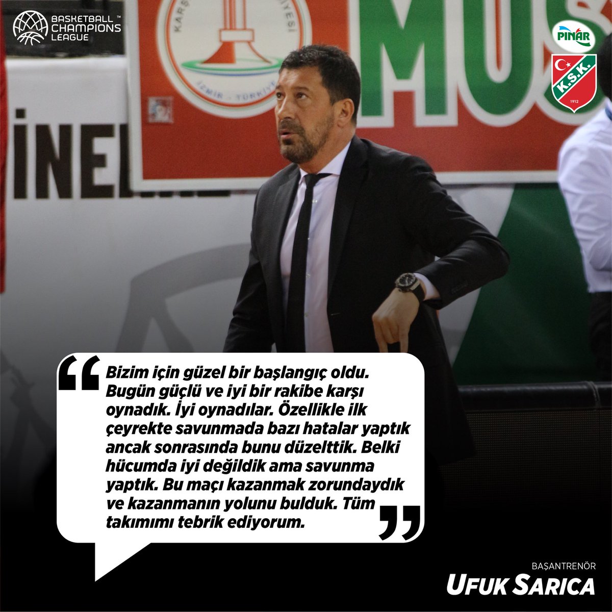 Başantrenörümüz Ufuk Sarıca, @basketballcl I Grubu 1.Hafta TOFAŞ galibiyeti sonrasında açıklamalarda bulundu. Yayıncı kuruluşa açıklamalarda bulunan başantrenörümüz Ufuk Sarıca şu ifadeleri kullandı: #ufuksarıca #BOSS 💪💚❤️