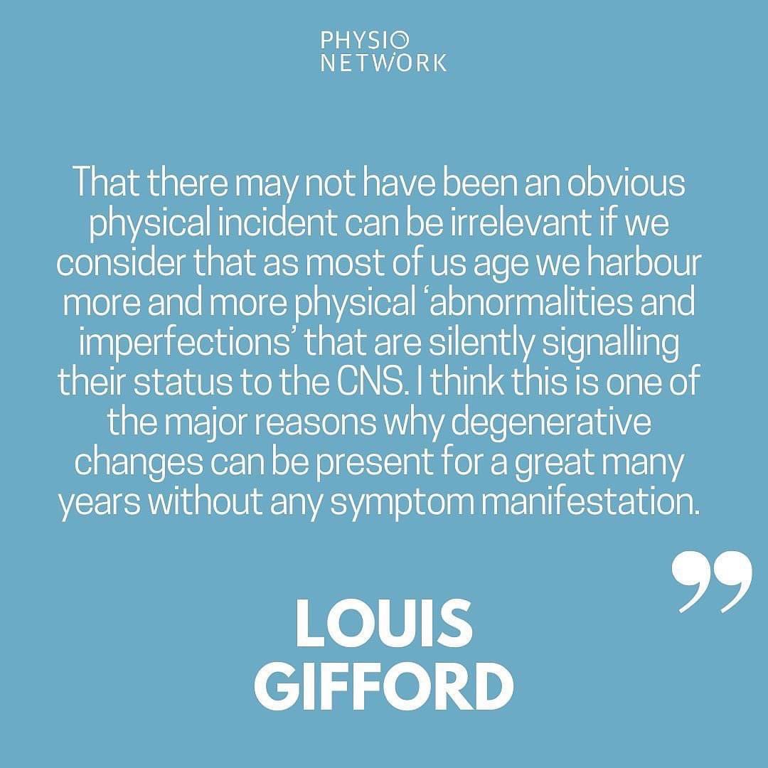 PhysioNetwork's tweet photo. ⁣Why do some people with degenerative changes hurt, while others don’t? 🤔

Read what the great Louis Gifford had to say about this.

From his books (Aches and pains). https://t.co/RUGbqFei8S