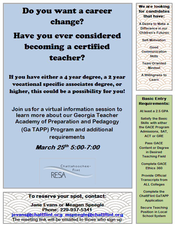 chattflinttapp's tweet photo. Join us to learn more about our program and how you can earn your teaching certificate! https://t.co/lXqGMD2wV8