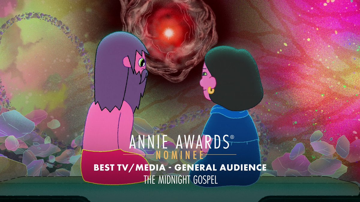 The Midnight Gospel (@midnightgospel) on Twitter photo Sending love from The Chromatic Ribbon! 🪐 Thank you <a href="/ASIFAHollywood/">ASIFA-Hollywood</a> for nominating The Midnight Gospel for Best TV/Media - General Audience for the 48th Annual Annie Awards! Sending love from The Chromatic Ribbon! 🪐 Thank you <a href="/ASIFAHollywood/">ASIFA-Hollywood</a> for nominating The Midnight Gospel for Best TV/Media - General Audience for the 48th Annual Annie Awards!