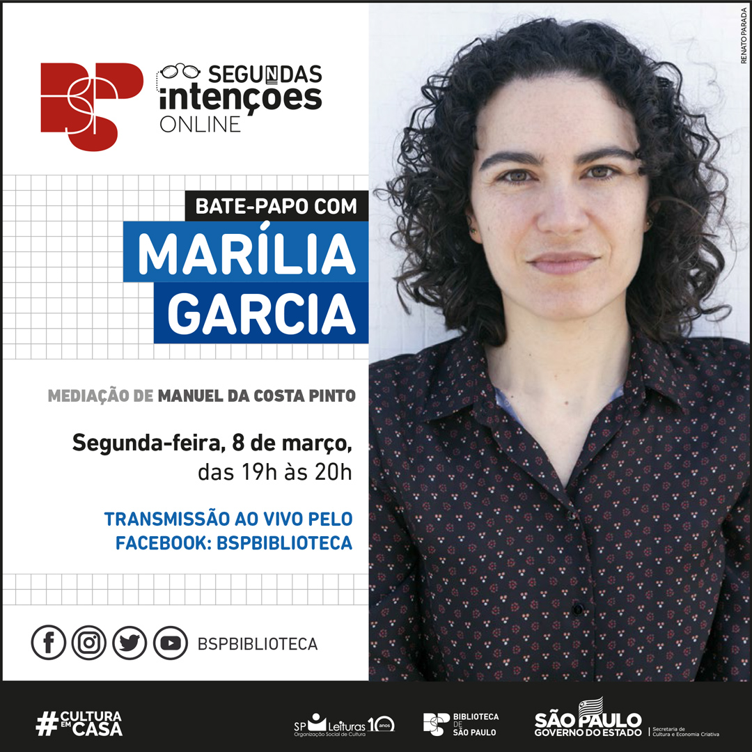 No Dia Internacional da Mulher, 8 de março, a poeta Marília Garcia participará do programa Segundas Intenções Online. O bate-papo começará às 19h, em nossa página do Facebook. O encontro também estabelece conexão com o Dia Mundial da Poesia, comemorado em 21 de março.  #culturasp