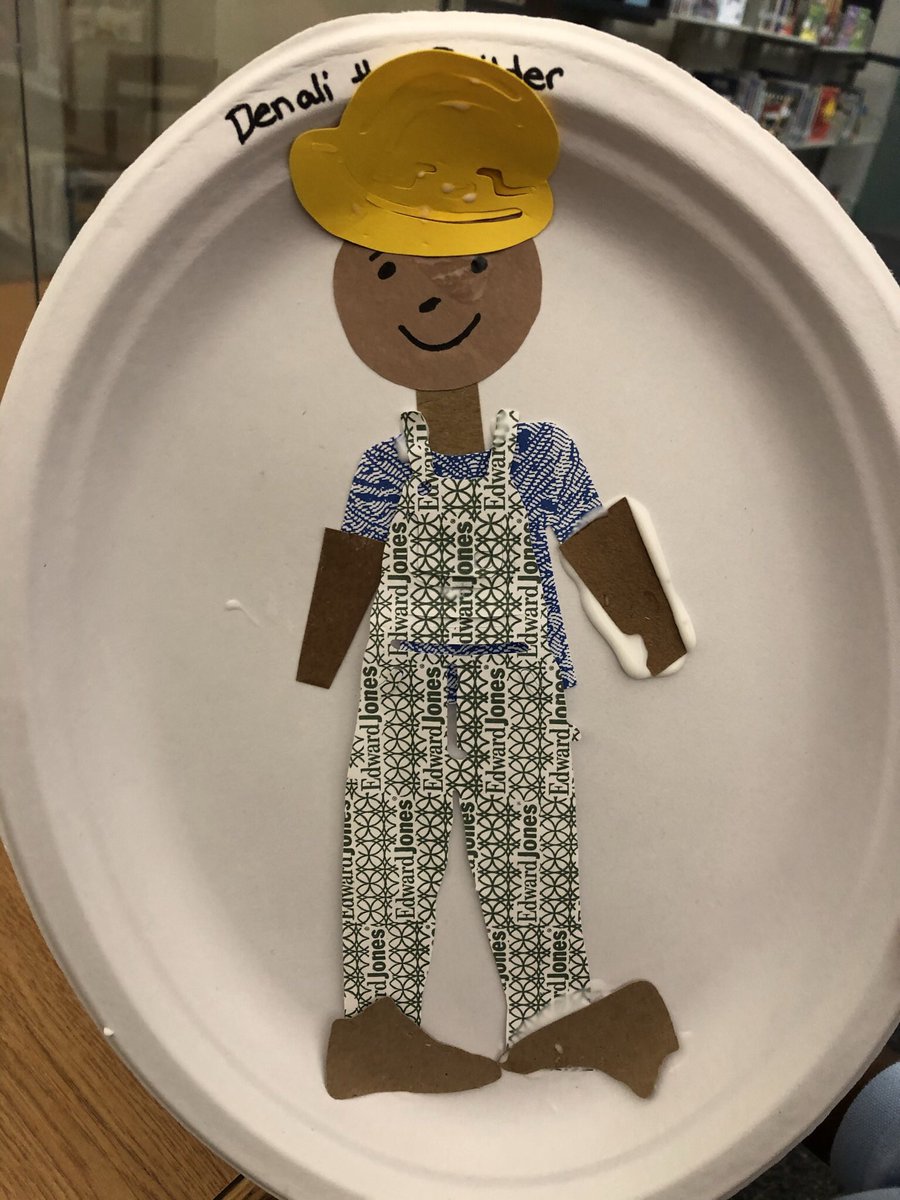 Glue + PreK in the library? Yes - these <a href="/MyChinet/">Chinet</a> platters limited the mess. 
Fun w construction workers &amp; safety clothes in the <a href="/mtessharks/">Mitchell Elementary</a> library. Thanks, <a href="/VashtiHarrison/">Vashti Harrison</a> for the business envelope idea. <a href="/VOCALCCSD/">Voices of CCSD’s Amazing Librarians</a>