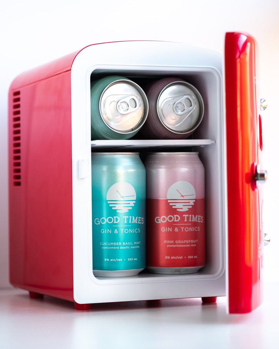 DrinkGoodTimes's tweet photo. Keeping your G&amp;T’s chilled is a necessity!☝️Where would you keep this mini fridge of #GoodTimes? ⁣⁣
⁣⁣
#goodtimesdrinks #gin #Vancouver #ginandtonic https://t.co/07lpesP9FA