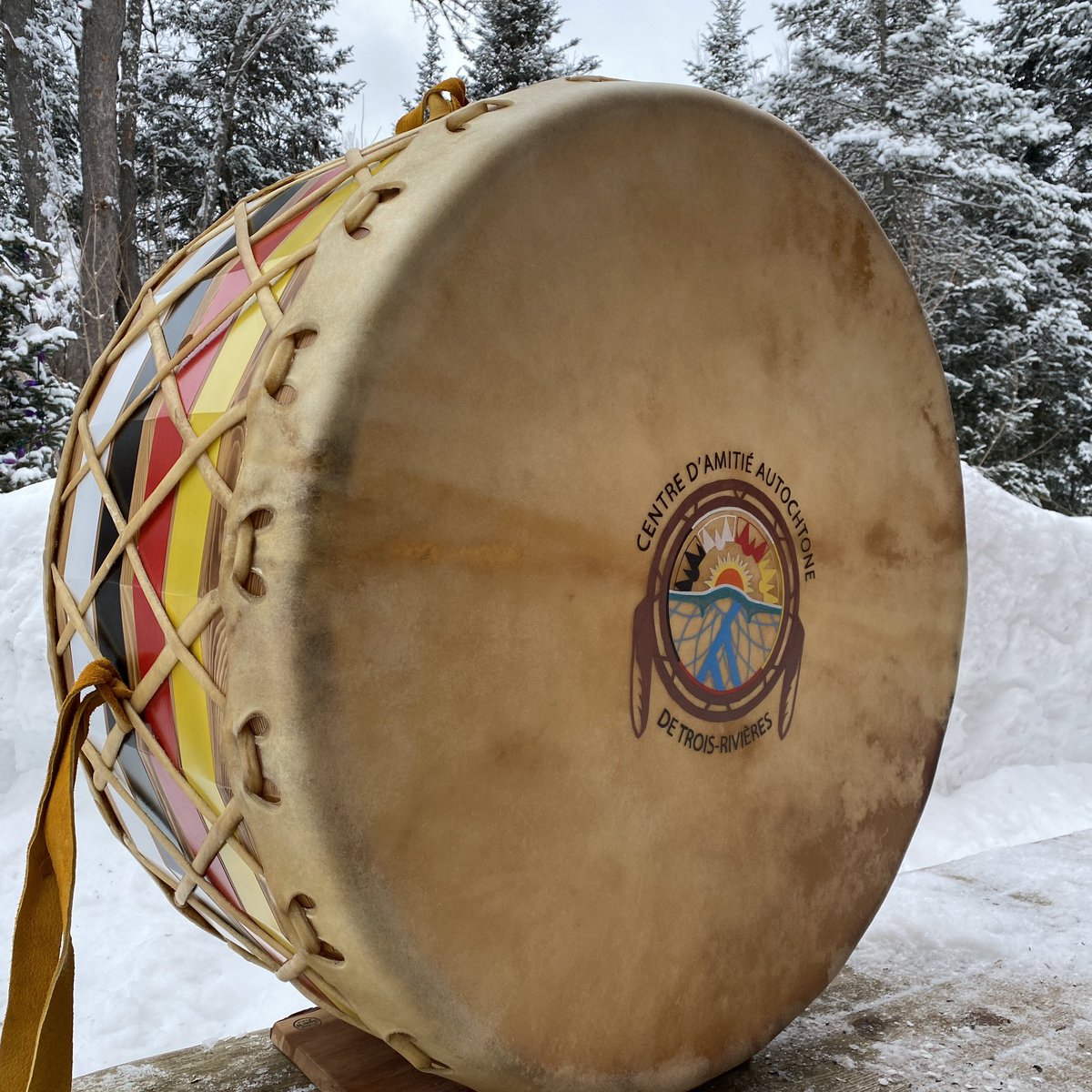 tribalspirit's tweet photo. 32” Buffalo hide on white cedar frame powwow drum heading out today.    #powwowdrum #tribalspiritmusic #indigenous https://t.co/jR6YKbRaok https://t.co/Br3F4PN0xb