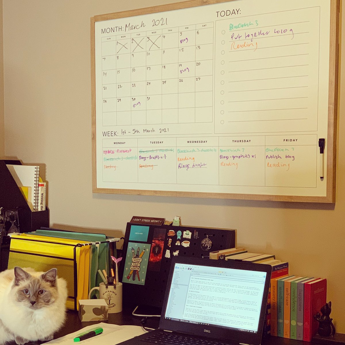 KMAllan_writer's tweet photo. This week my #WhiteboardToDoList is filled with #blog, #reading, &amp; #Blackbirch 3 checklist editing tasks. I’m mostly getting through them. How about you? What #writing tasks are you working on?
..
#writingcommunity #writerslife #dashthecat #writingbuddy #organizedwriter https://t.co/E4BtewsZMx