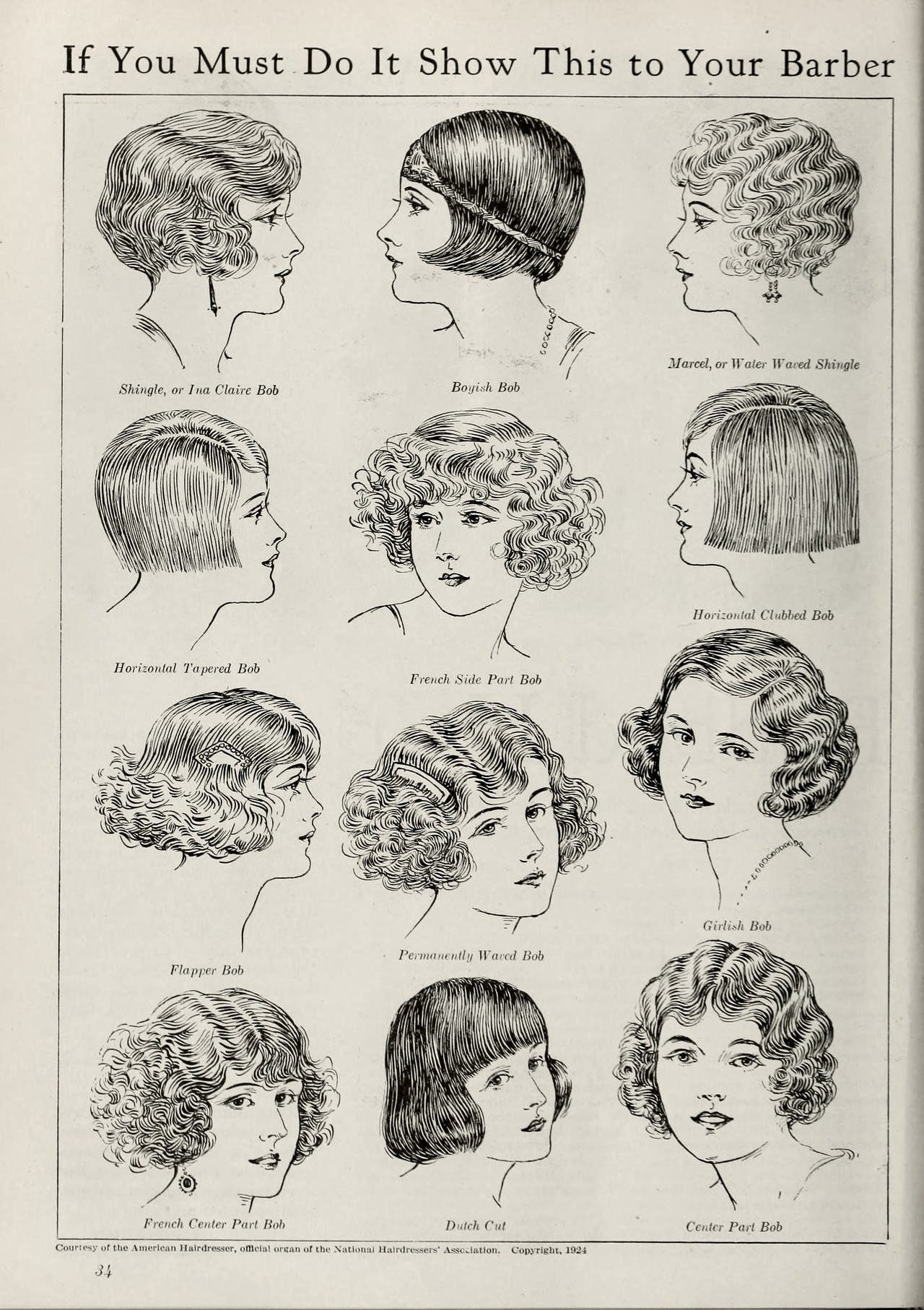 Ephemeral Elegance on Twitter: "Clearly the 1924 National Hairdressers'  Association wasnt a fan of the bobbed hair trend, but they still put  together some adorable styles! Which is your favorite?  https://t.co/c66AhE2o3W" /