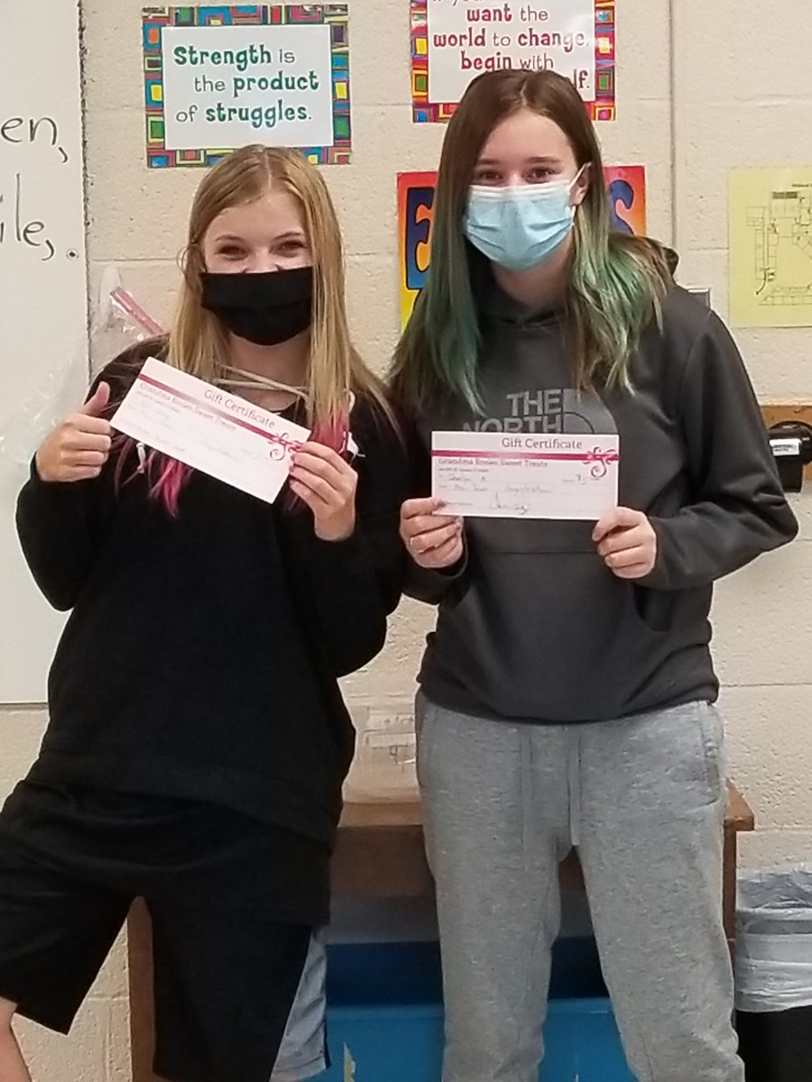 MrsATower's tweet image. Congratulations to the January and February Winners for a Sweet Treat at Grandma Rosie's.  Way to go mastering your ELA IXL skills!#twolves7pride