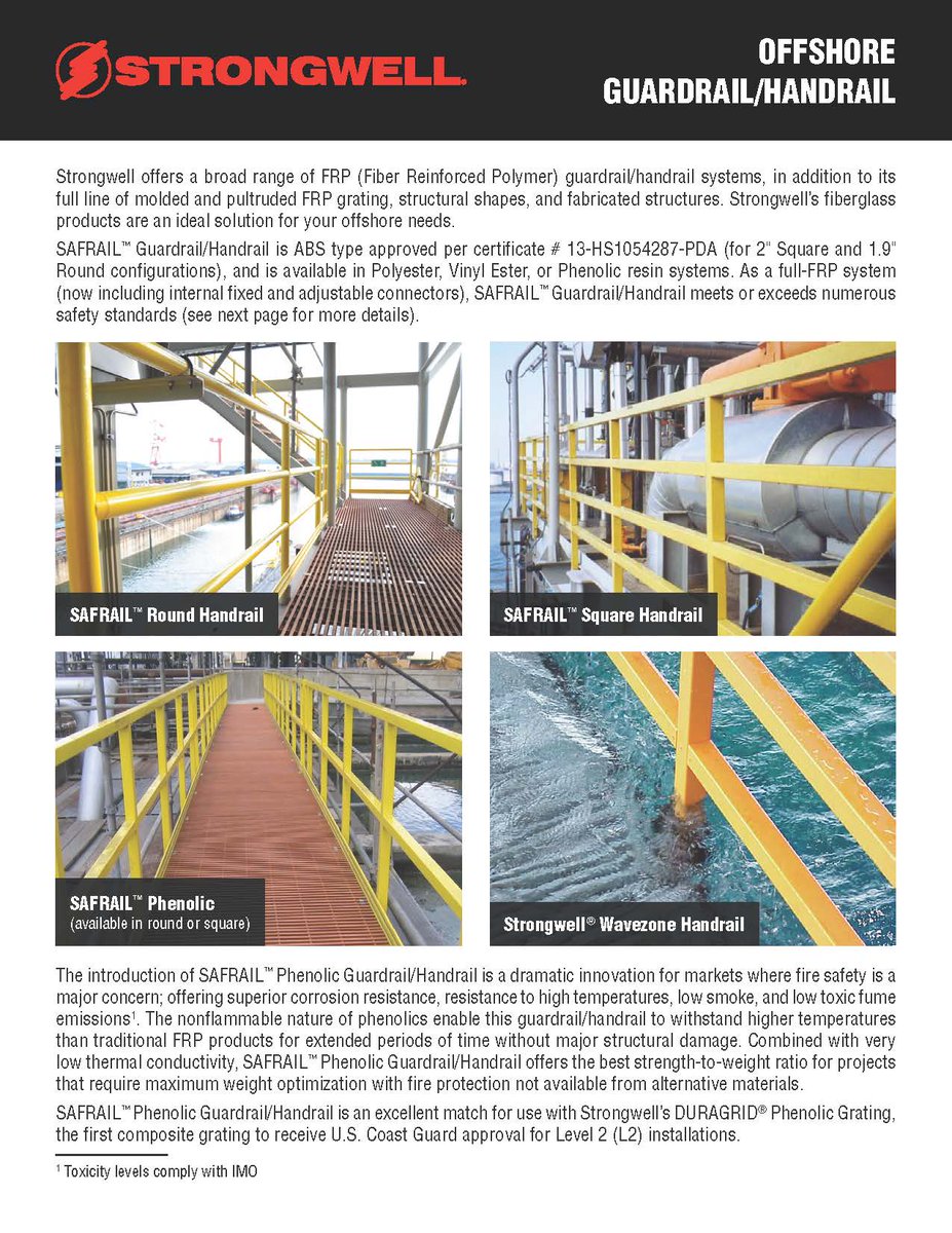 strongwellmc's tweet photo. Did you know that our #composites are widely used in #offshore applications? Our round, square, & #phenolic #handrail products are used throughout the offshore sector. They all adhere to #OSHA , #NORSOK, #ASTM , & #AFNOR standards #madeinusa #firesafety https://t.co/W0HBGgCGK9 https://t.co/X17OfAVrrM