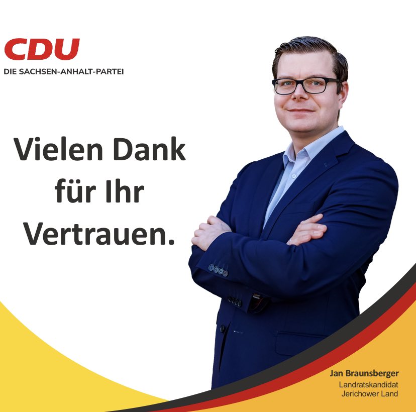 JB_CDU's tweet photo. Ich bedanke mich herzlich für das starke Ergebnis & das in mich gesetzte Vertrauen. Lassen Sie uns nun gemeinsam für #unserjerichowerland kämpfen und die anstehenden Wahlen gewinnen.
#jbfürjl #landratswahl2021 #jerichowerland #heimat #cdulsa #cdujl #julsa #fulsa #fugenthin https://t.co/Kvu0Eh6rop
