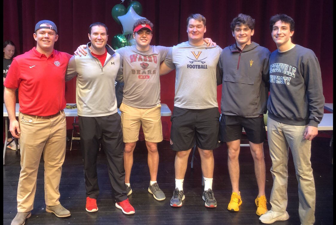 Great day for these @ihdogmen signing to their colleges. Thankful to be included in this event &amp; more thankful to have coached them &amp; built relationships with these awesome dudes. #LoveMyGuys #FaithFamilyFootball

<a href="/WillKlekamp/">Will Klekamp</a> <a href="/CSumerel/">Charlie Sumerel</a> <a href="/GrantLanham3/">Grant Lanham</a> <a href="/Lukehammond23/">Luke Hammond</a> <a href="/charlie_dige/">Charlie DiGennaro</a>