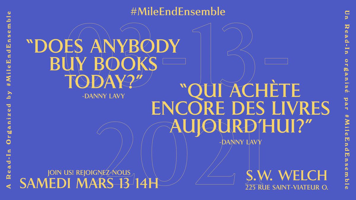 earlier this week a multimillionaire in miami or st tropez justified the way he's fucking with my neighbourhood (nearly tripling a used bookstore's rent) by alleging that nobody cares about books any more. well: fuck him. bad landlords out. &amp; montreal—come buy a book on march 13.