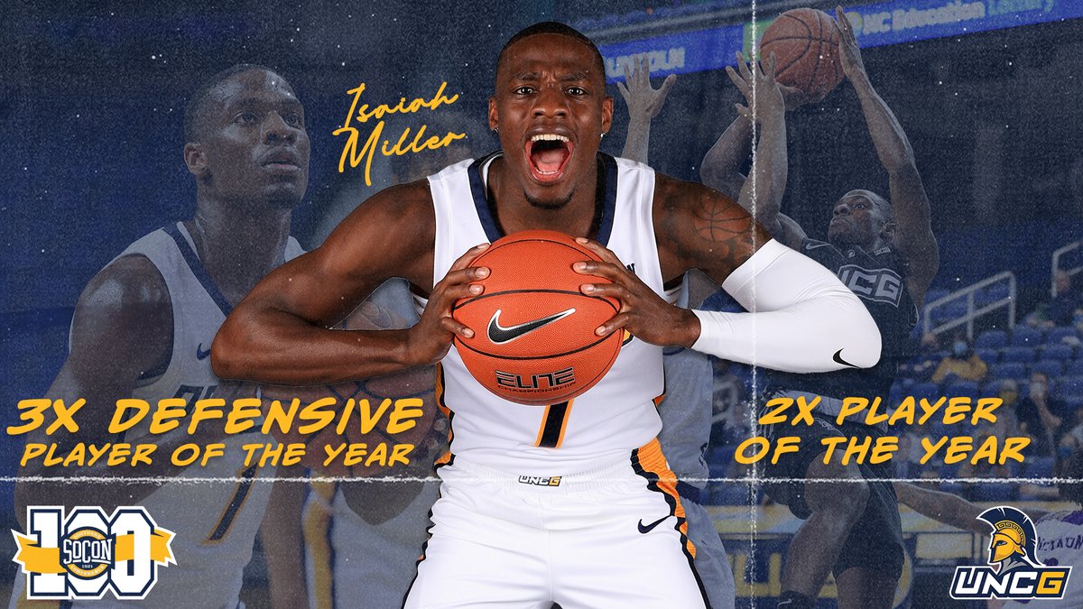 UNCGBasketball's tweet photo. Isaiah Miller (@Nike_Beast23) earns the three-peat as the @SoConSports Defensive Player of the Year and repeats as the Player of the Year! 🏅🏀

📰 | https://t.co/0Gbfw5lKD4
#letsgoG https://t.co/Nzqaf5v0HR